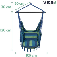 Vita5 XXL Hangstoel | Binnen&Buiten Hangnest | Incl. 2 Kussens en Boekenvak | Volwassenen&Kinderen | Hangmatstoel tot 200kg | Blauw/Groen zonder Ophangsysteem